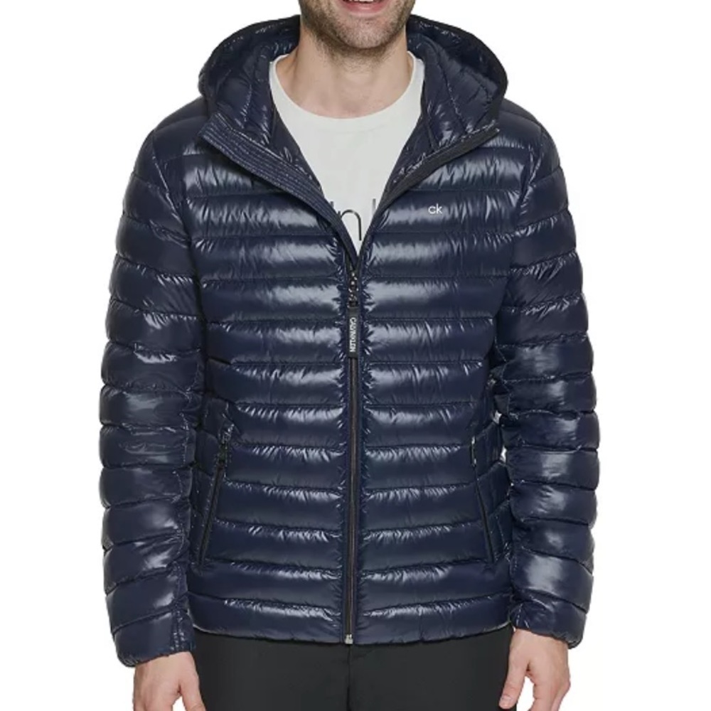 NWT CALVIN KLEIN Packable Down Jacket Hooded Zip Up